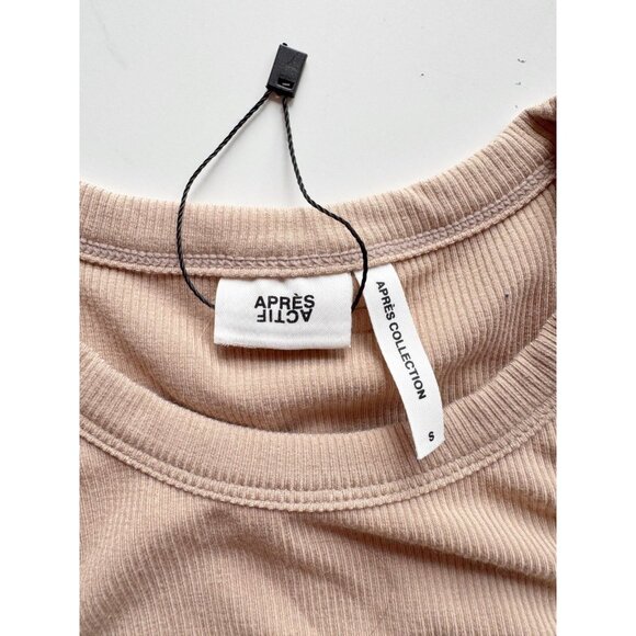 APRES ACTIF Beige Champagne Essential Ribbed Cropped Racerback Tank, Size S - Picture 8 of 10